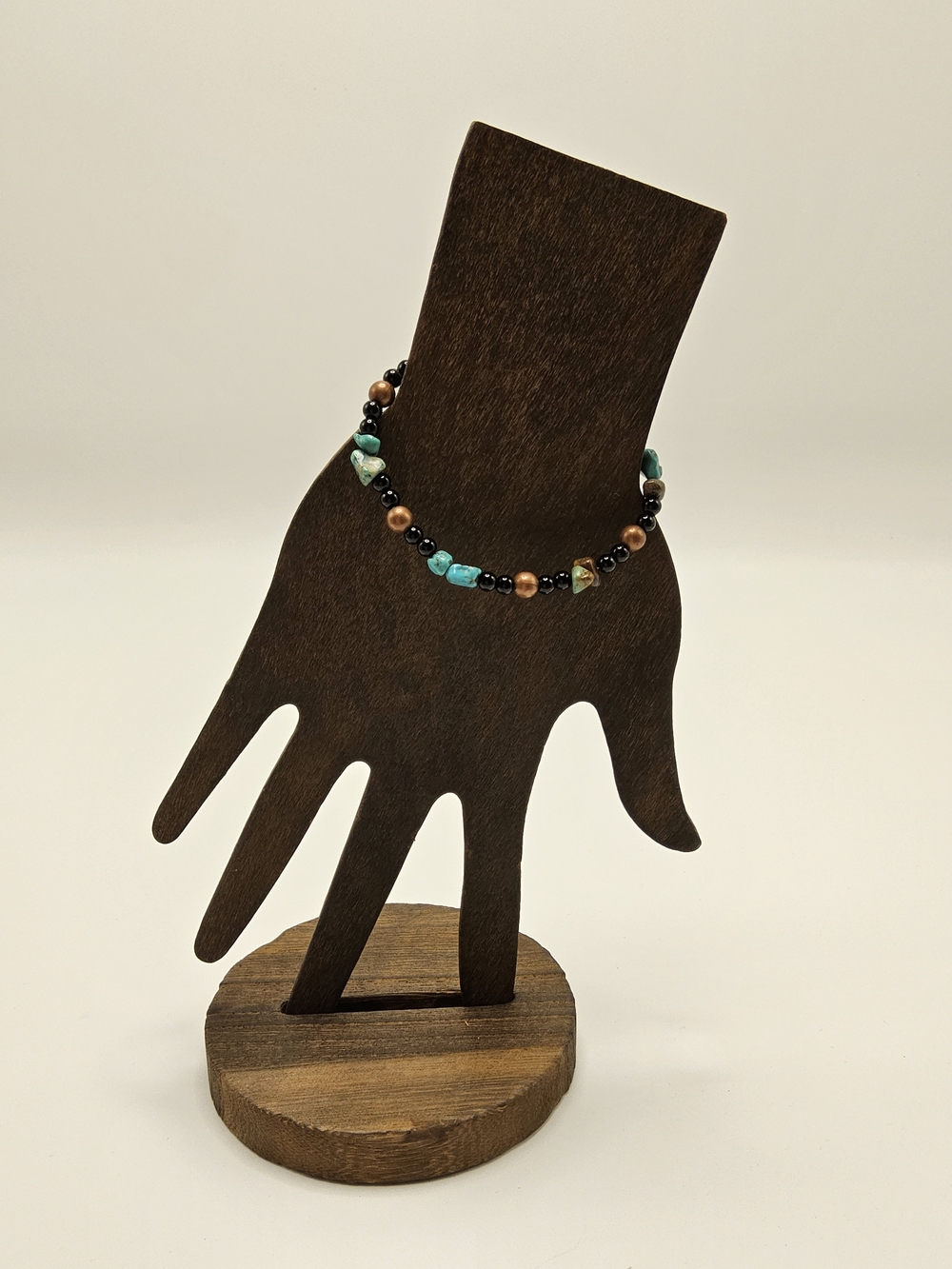 Southwestern Turquoise Nugget & Black Bead Beaded Strand Bracelet